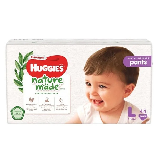 Bỉm tã quần Huggies Platinum Nature Made L size 44 miếng (9-14kg) (giao bao bì ngẫu nhiên)