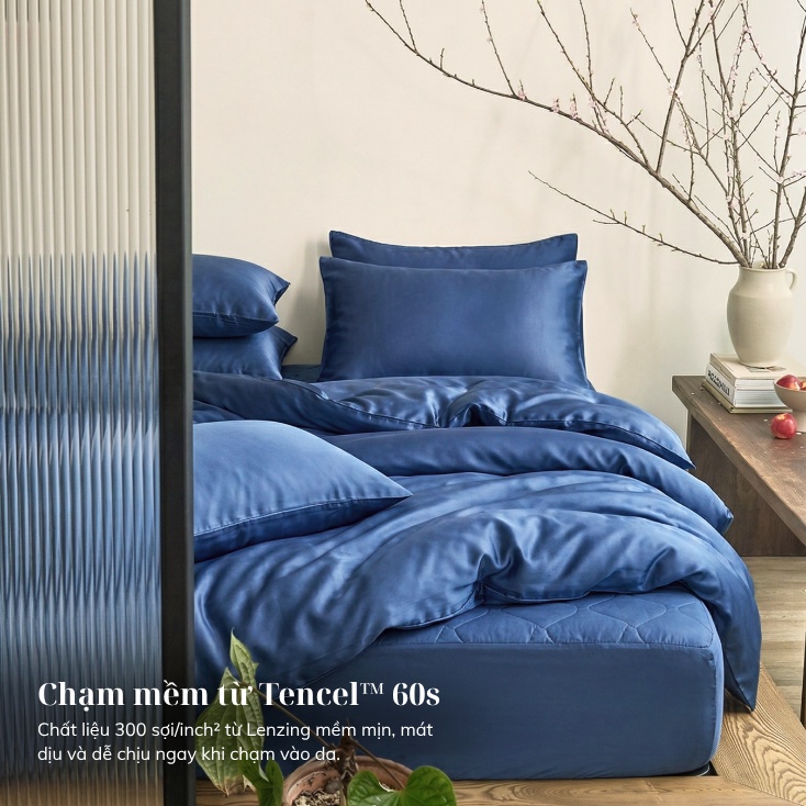 Bộ ga chun chần + chăn chần 5 món Amando Wellness Tencel Luxe, mềm mại, mịn mướt, thoáng mát vượt trội