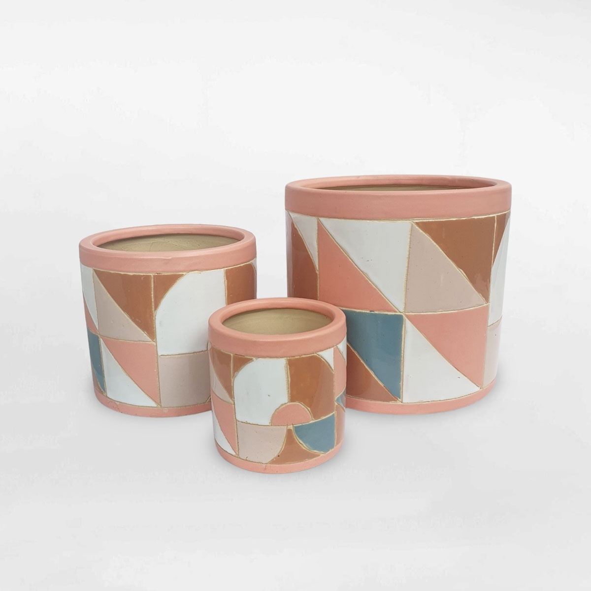 Chậu gốm sứ hình trụ họa tiết Geometric GOSU059
