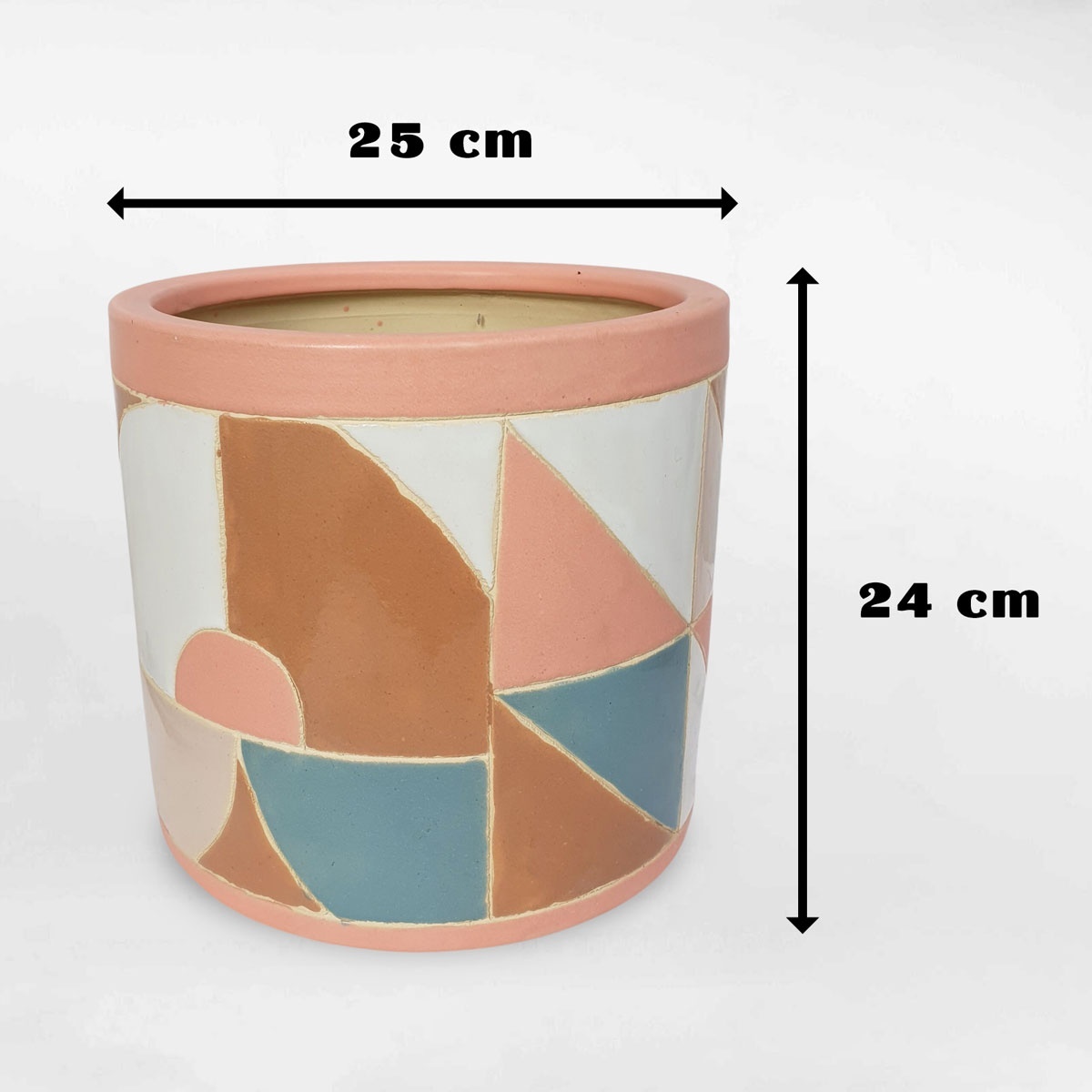 Chậu gốm sứ hình trụ họa tiết Geometric GOSU059