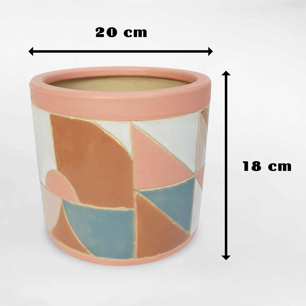 Chậu gốm sứ hình trụ họa tiết Geometric GOSU059