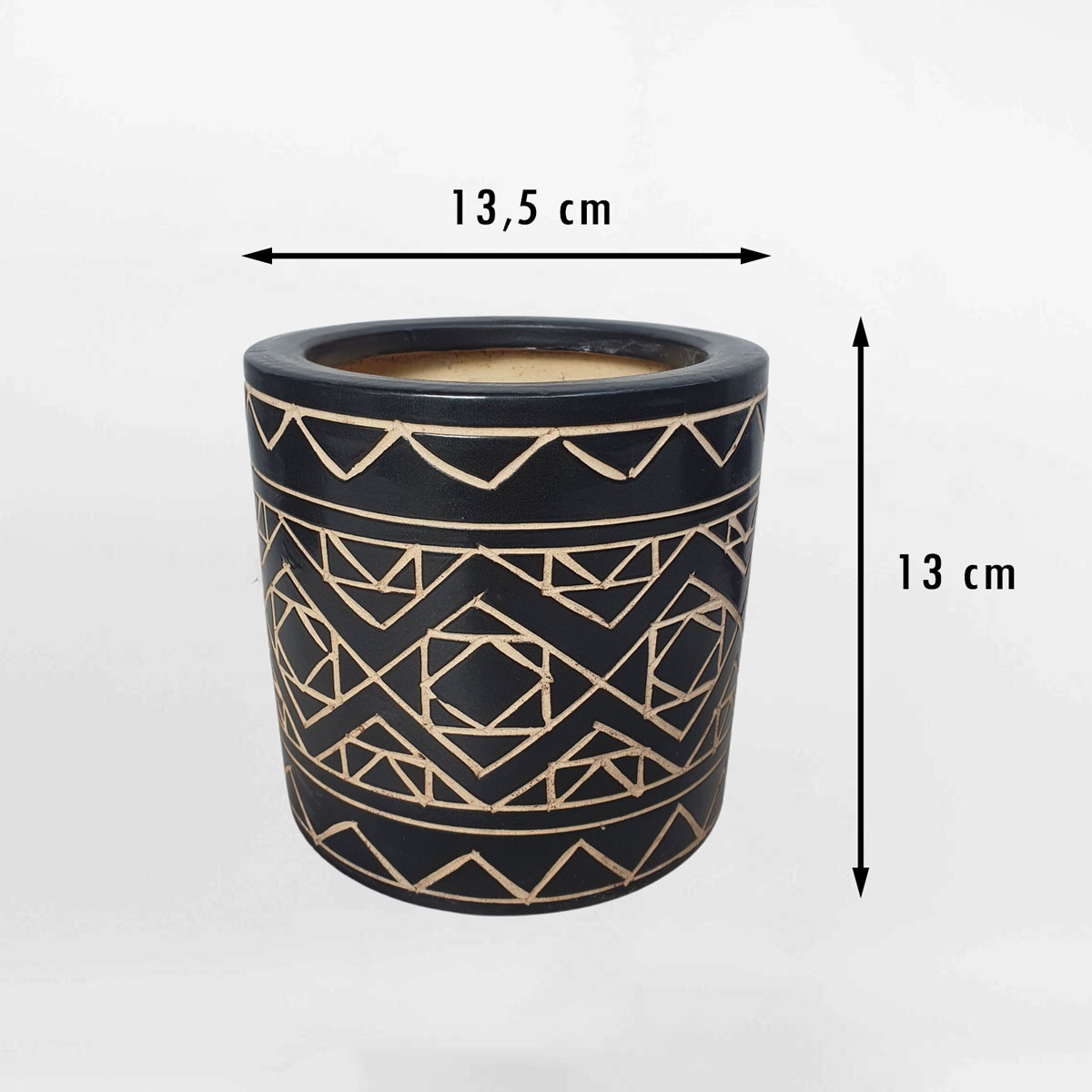 Chậu gốm sứ họa tiết thổ cẩm màu đen GOSU048