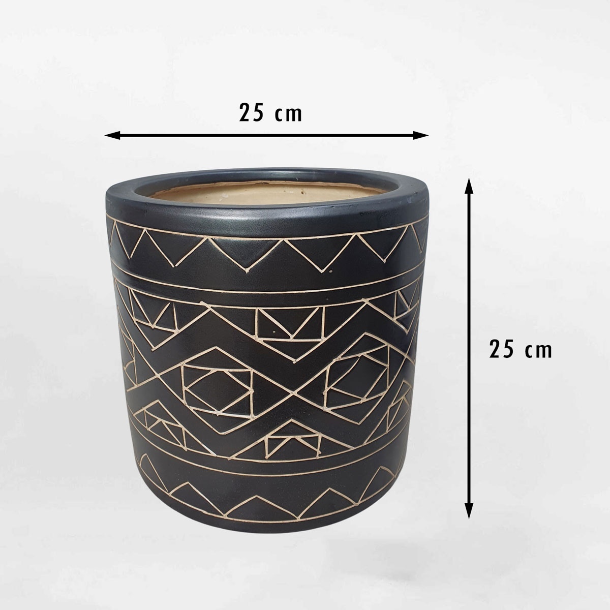 Chậu gốm sứ họa tiết thổ cẩm màu đen GOSU048