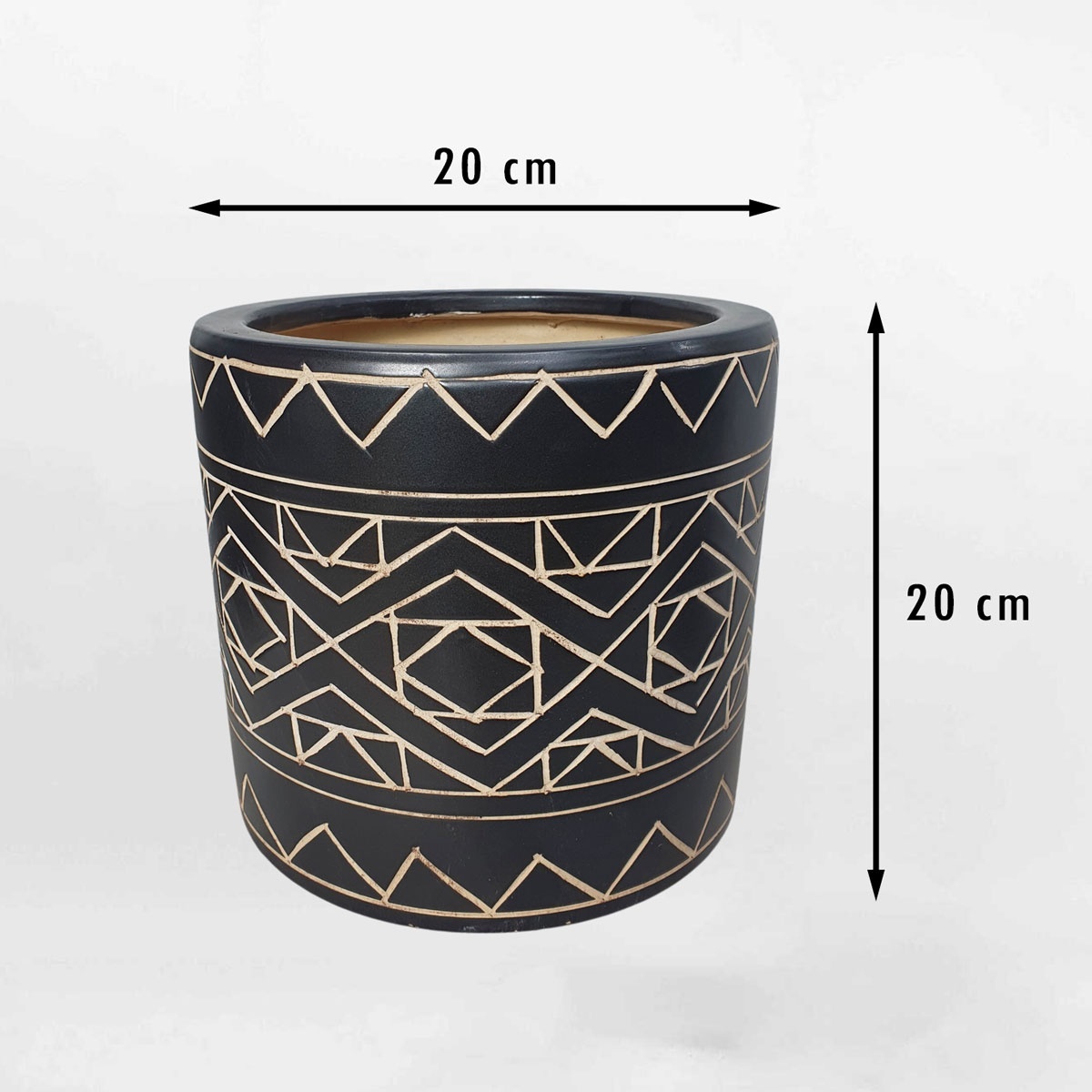 Chậu gốm sứ họa tiết thổ cẩm màu đen GOSU048