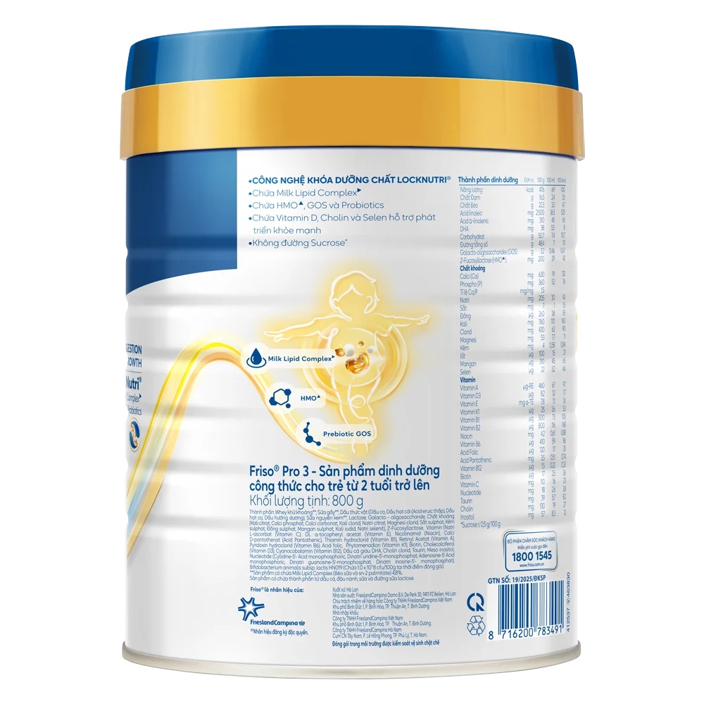 Combo 2 lon SPDDCT Friso Pro 3, 800g (trên 2 tuổi)