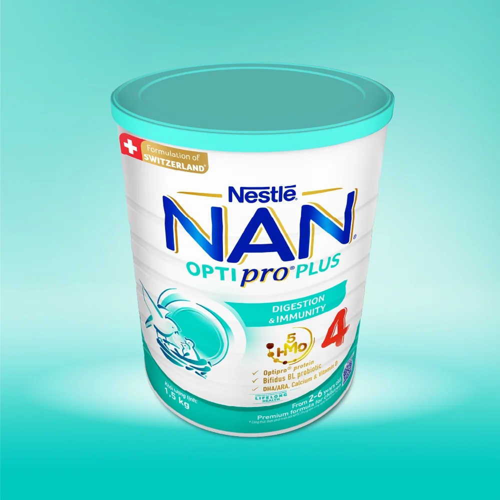 Combo 2 Sữa Nan Optipro PLUS 4 1.5kg, với 5HMO, Công thức từ Thụy Sĩ (2-6 tuổi)