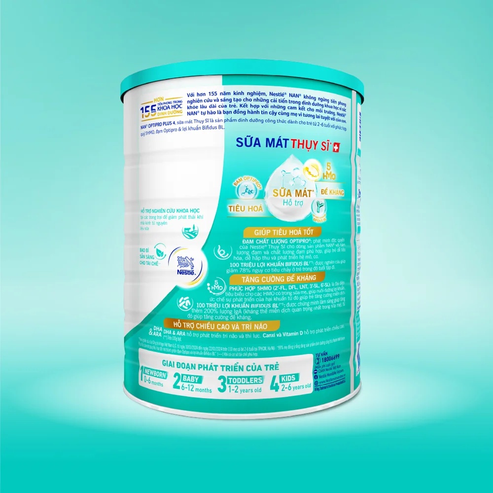 Combo 2 Sữa Nan Optipro PLUS 4 1.5kg, với 5HMO, Công thức từ Thụy Sĩ (2-6 tuổi)