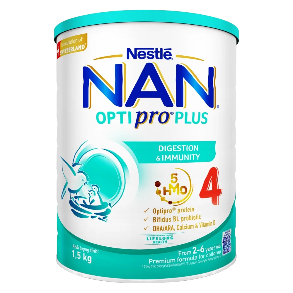 Combo 2 Sữa Nan Optipro PLUS 4 1.5kg, với 5HMO, Công thức từ Thụy Sĩ (2-6 tuổi)