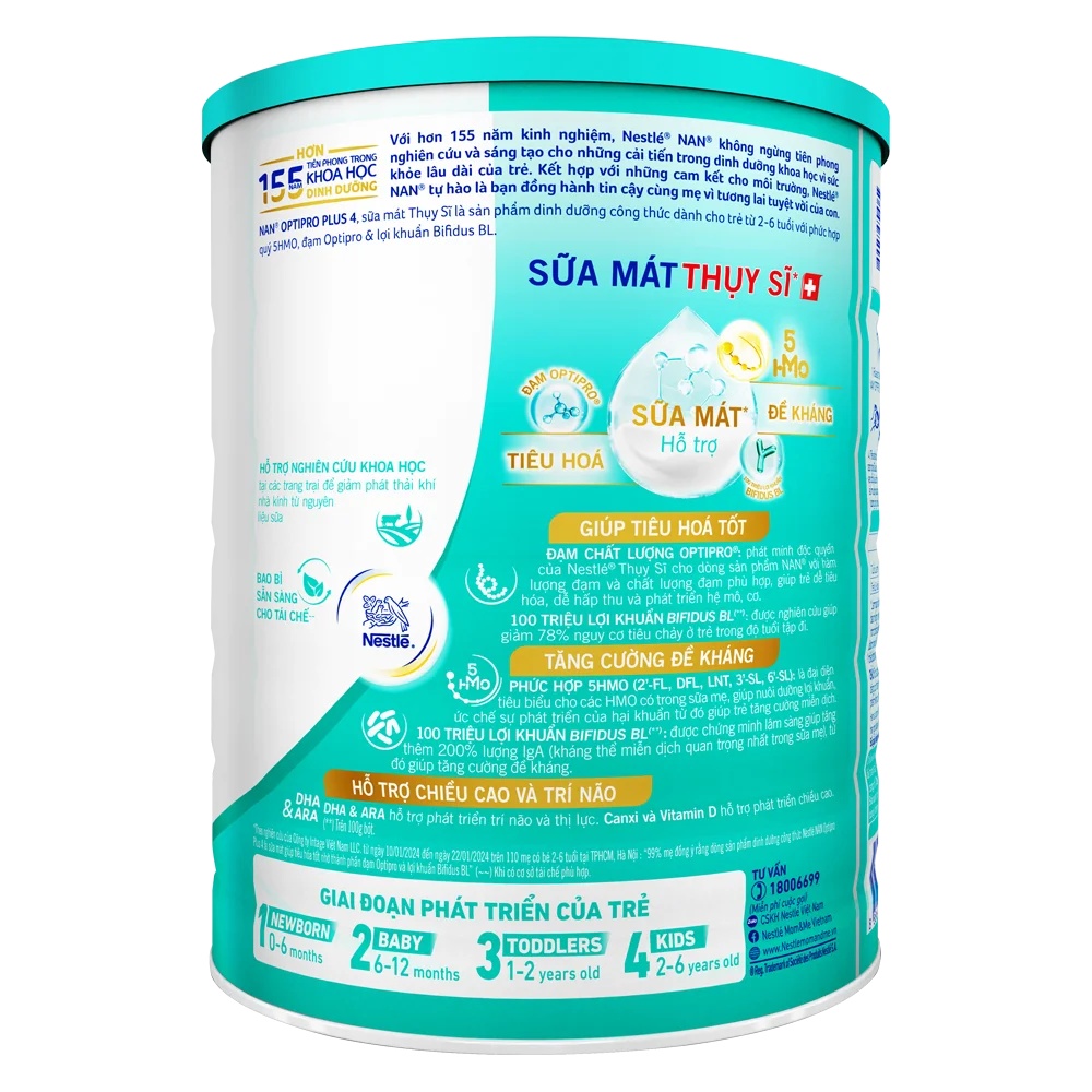 Combo 2 Sữa Nan Optipro PLUS 4 1.5kg, với 5HMO, Công thức từ Thụy Sĩ (2-6 tuổi)