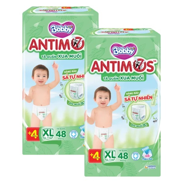 Combo 2 Tã quần Bobby Antimos Xua Muỗi (size XL, 48+4 miếng)