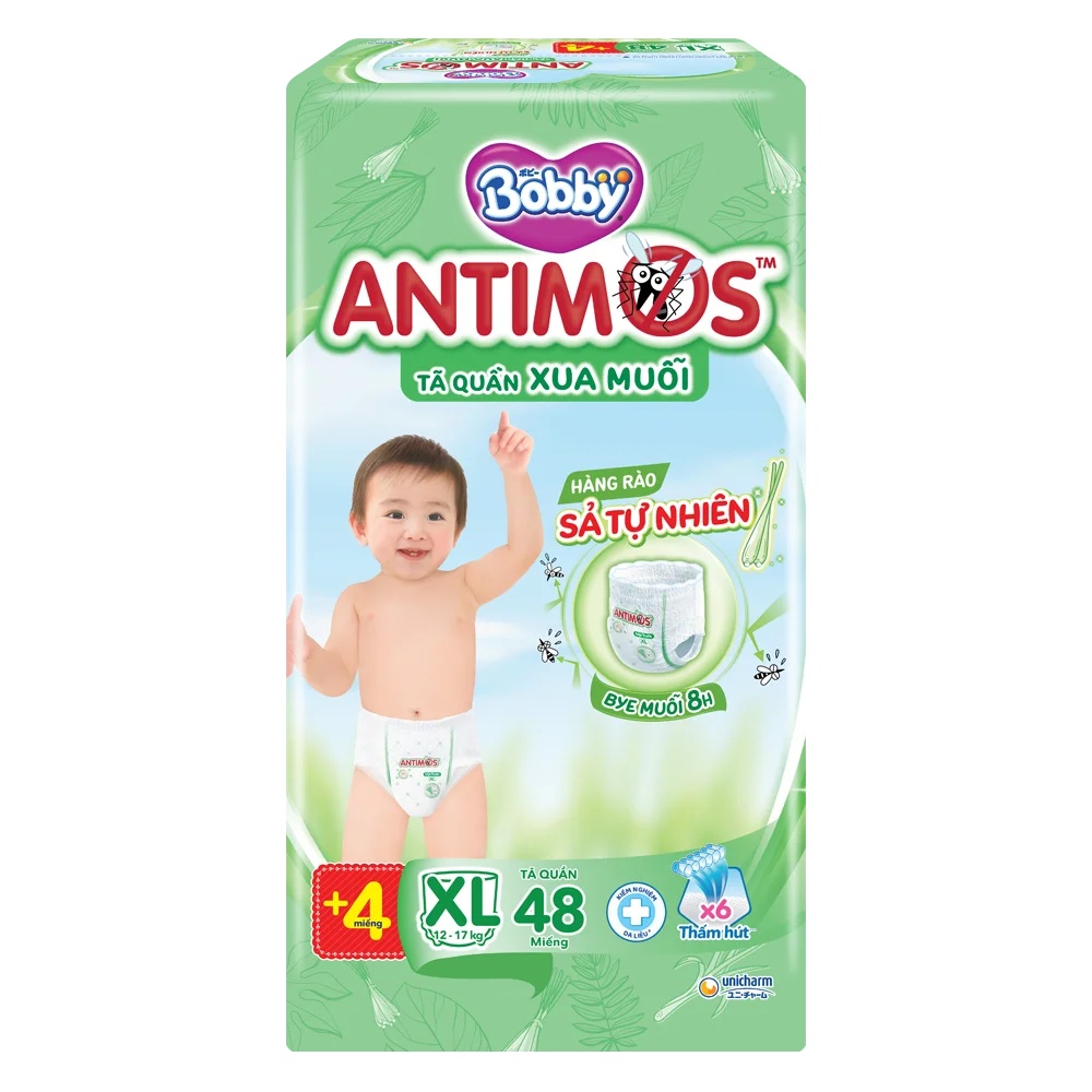 Combo 2 Tã quần Bobby Antimos Xua Muỗi (size XL, 48+4 miếng)