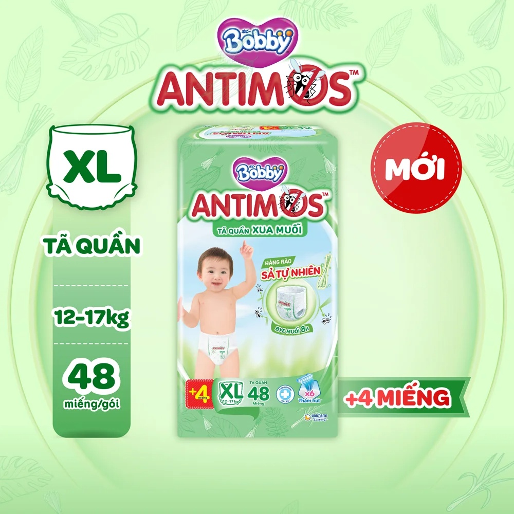 Combo 2 Tã quần Bobby Antimos Xua Muỗi (size XL, 48+4 miếng)