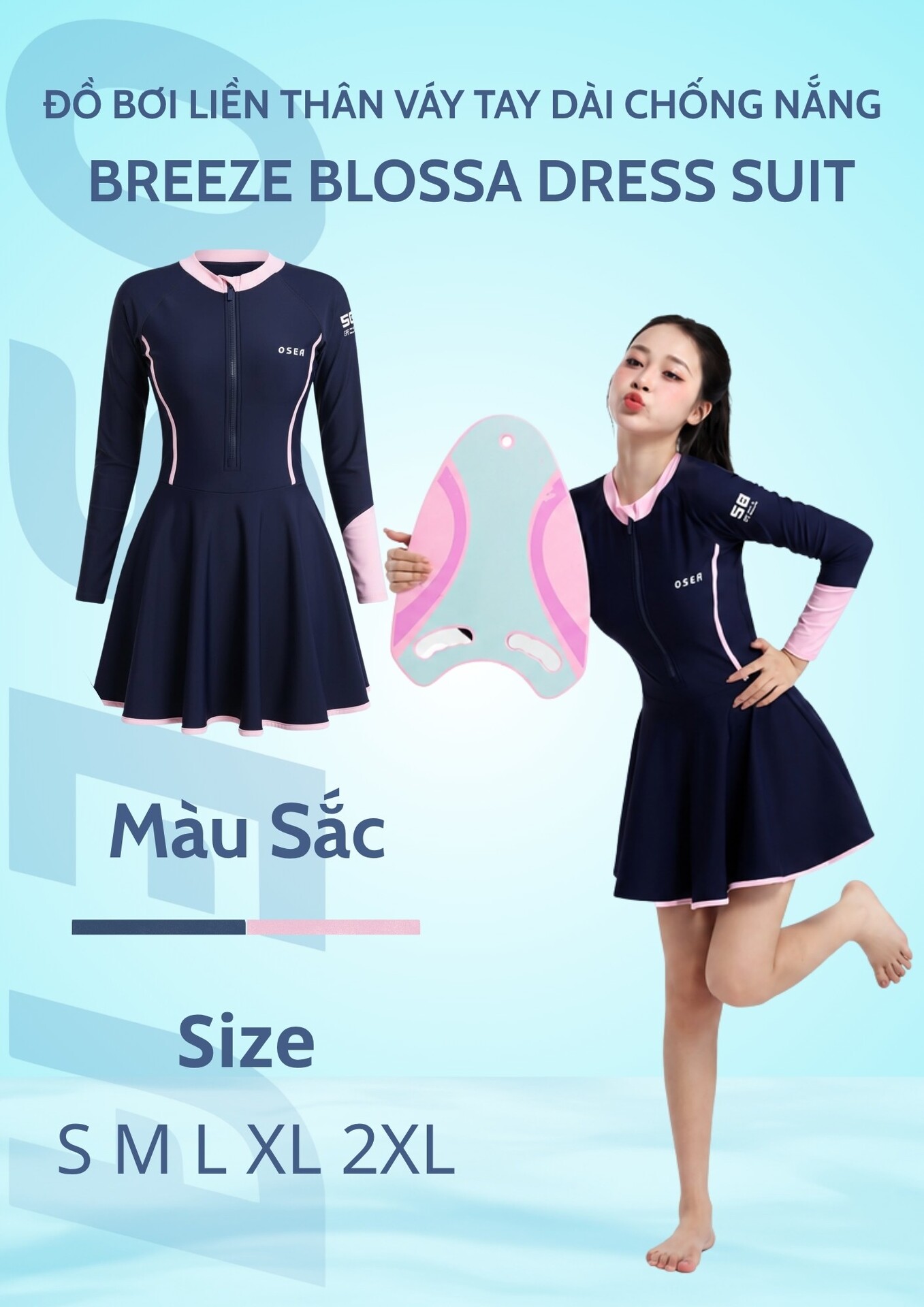 Đồ bơi liền thân váy tay dài chống nắng Breeze Blossa Dress Suit