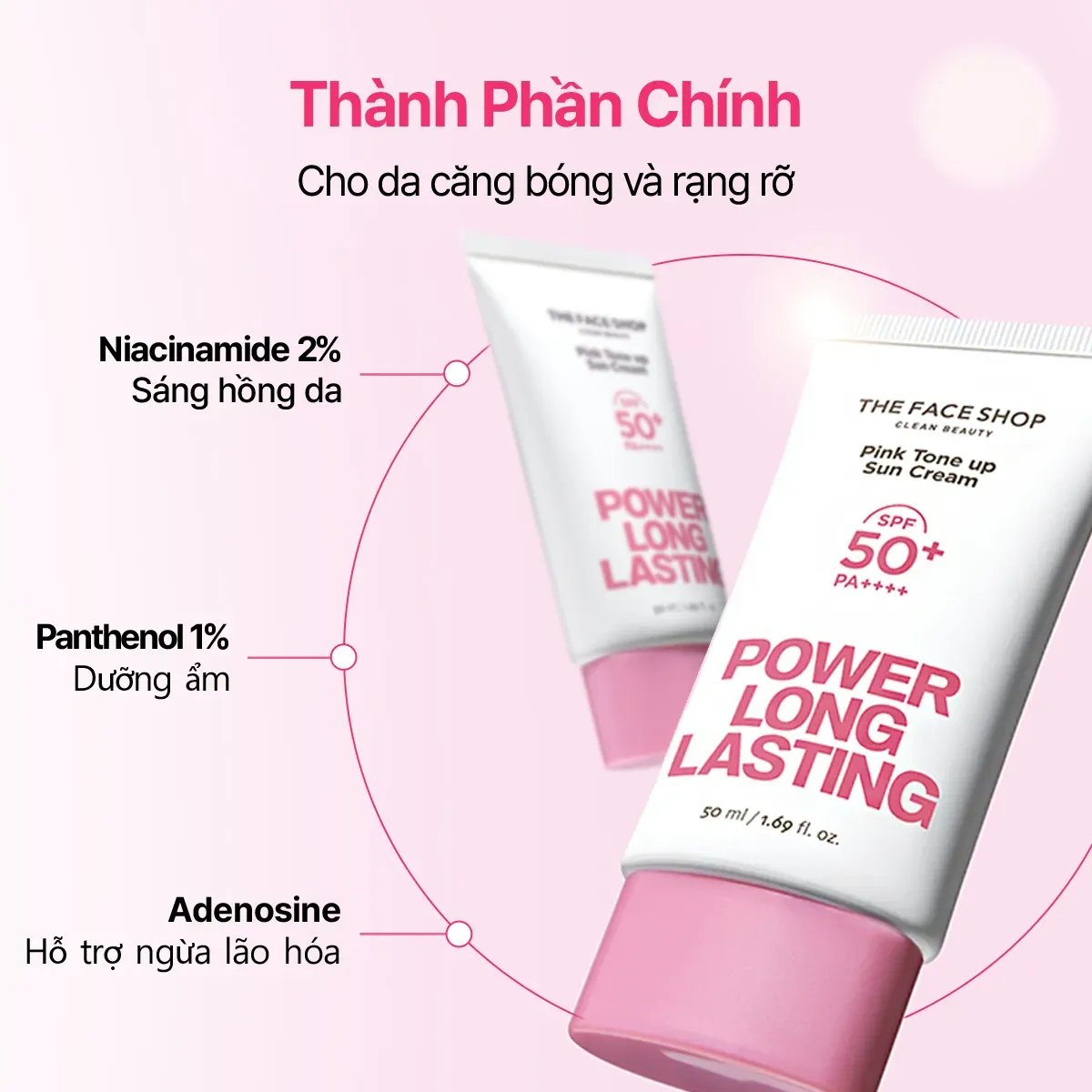 Kem Chống Nắng Nâng Tone Da Power Long Lasting Pink Tone Up Sun Cream Spf50+ Pa++++ 50ml