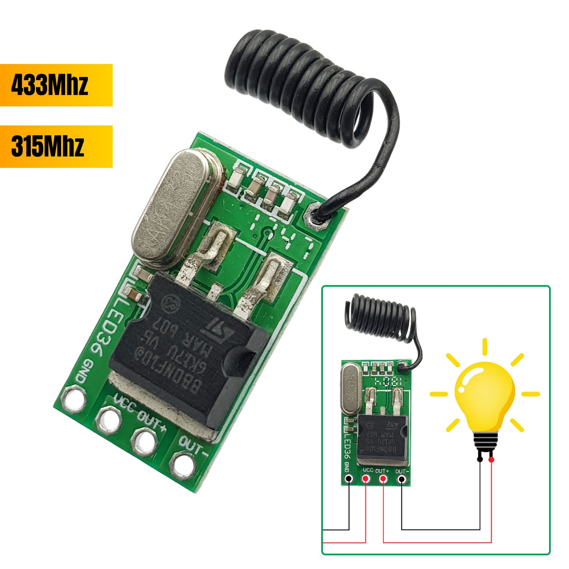 Mạch thu RF bật/tắt thiết bị 50W (7-36V) – Chưa kèm remote 315Mhz