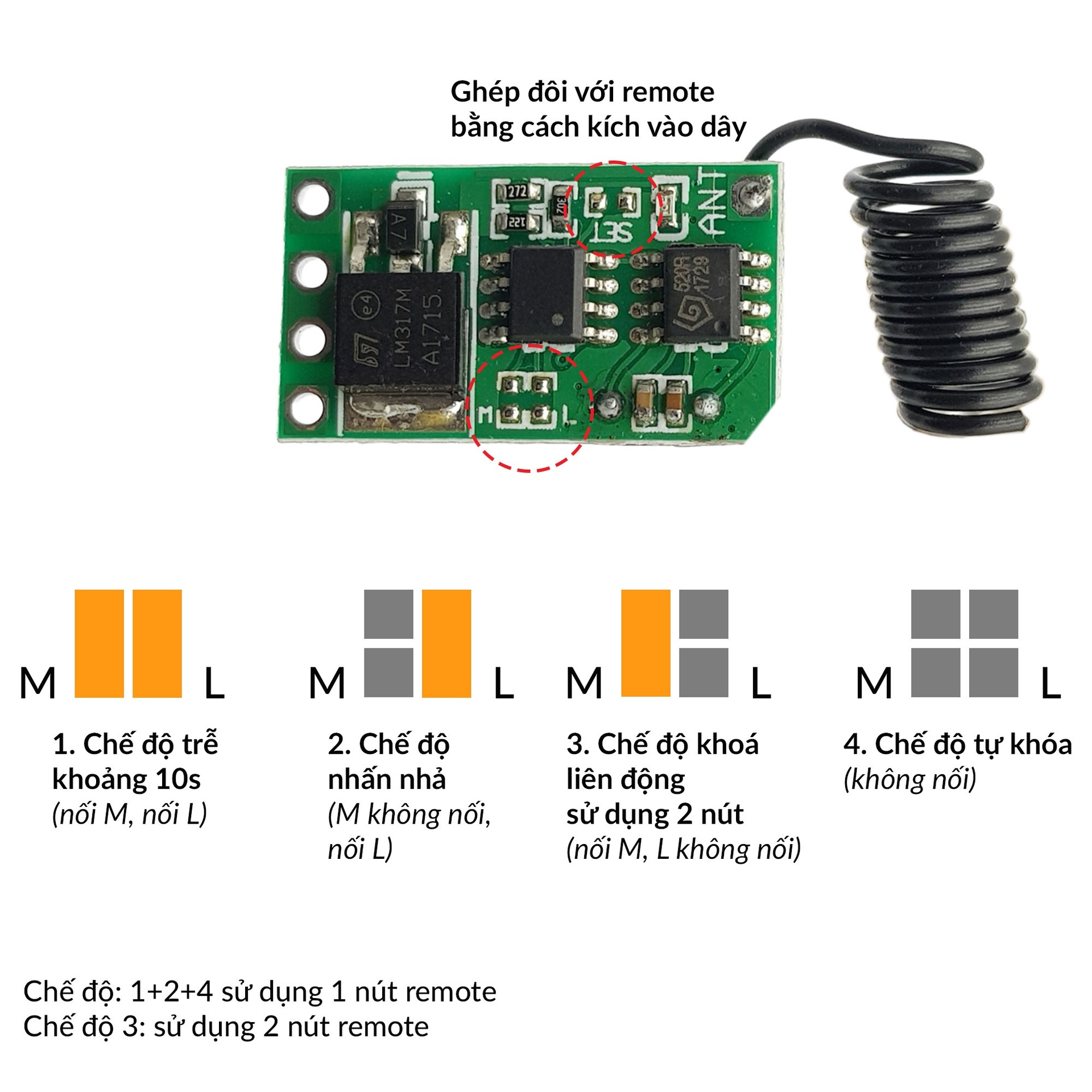 Mạch thu RF bật/tắt thiết bị 50W (7-36V) – Chưa kèm remote 315Mhz