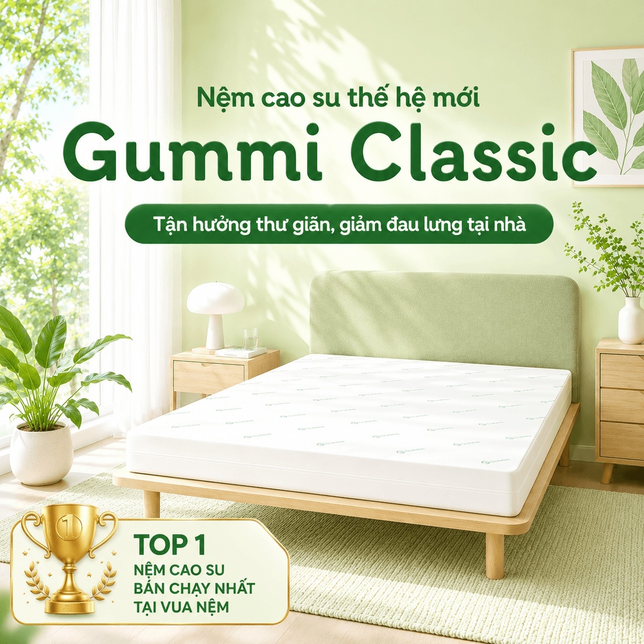 (Quà 8 món) Nệm cao su thiên nhiên Gummi Classic thế hệ mới dày 5/10/15cm