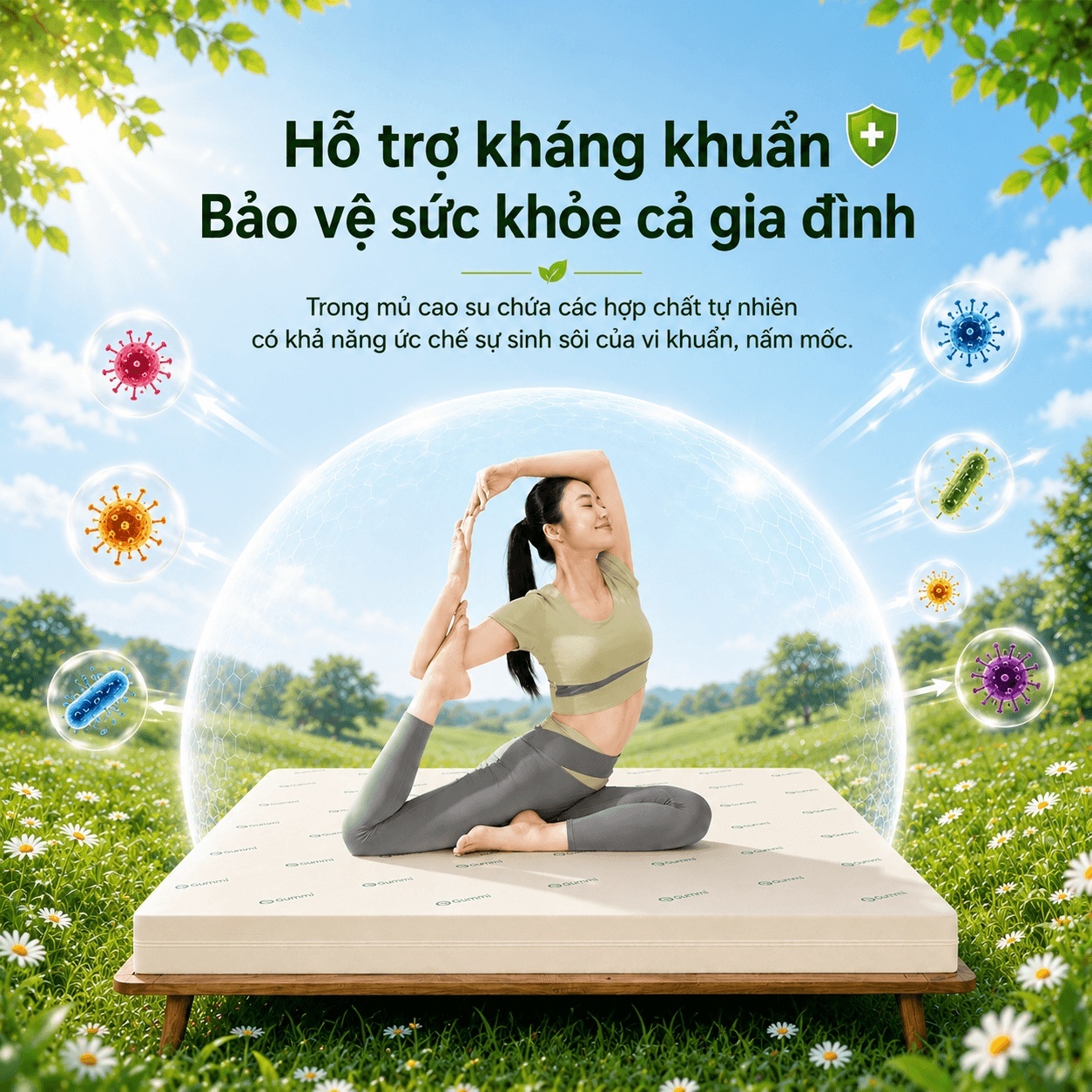 (Quà 8 món) Nệm cao su thiên nhiên Gummi Classic thế hệ mới dày 5/10/15cm