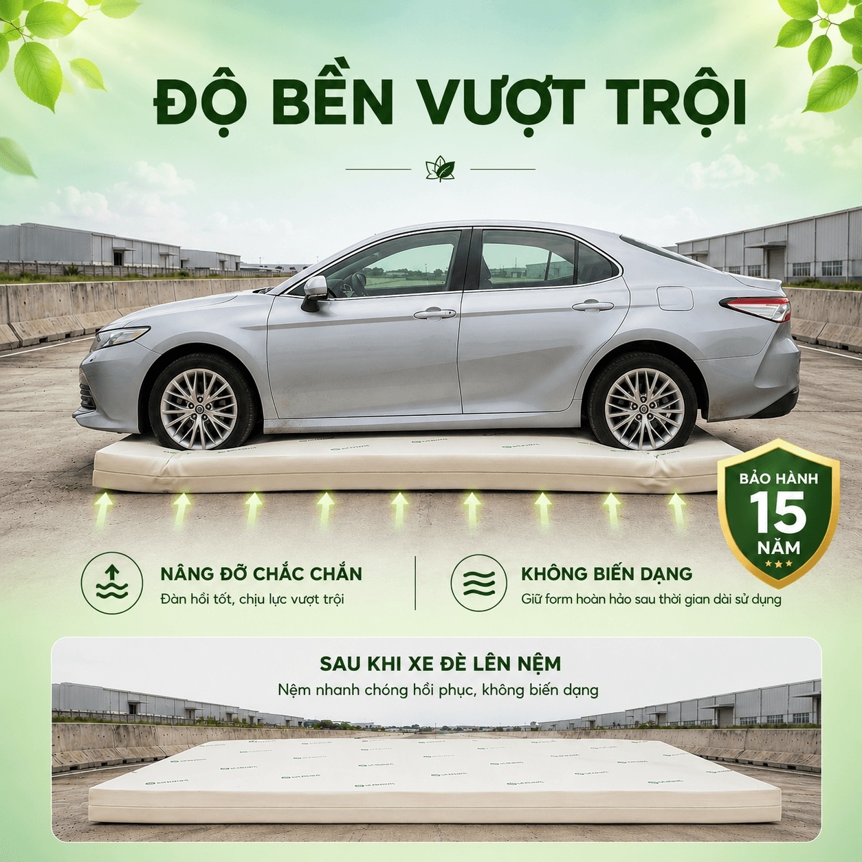 (Quà 8 món) Nệm cao su thiên nhiên Gummi Classic thế hệ mới dày 5/10/15cm