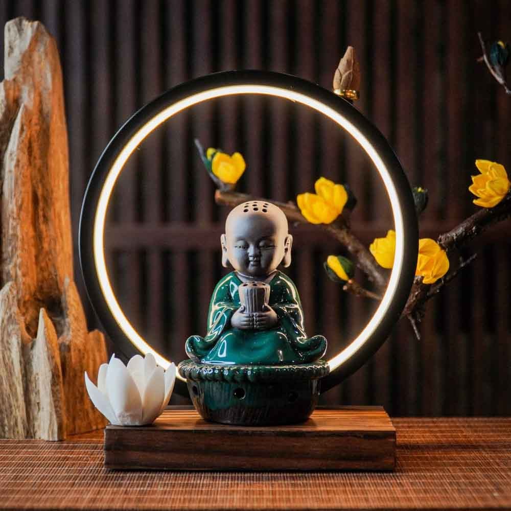 Thác khói trầm hương đĩa tròn hình phật
