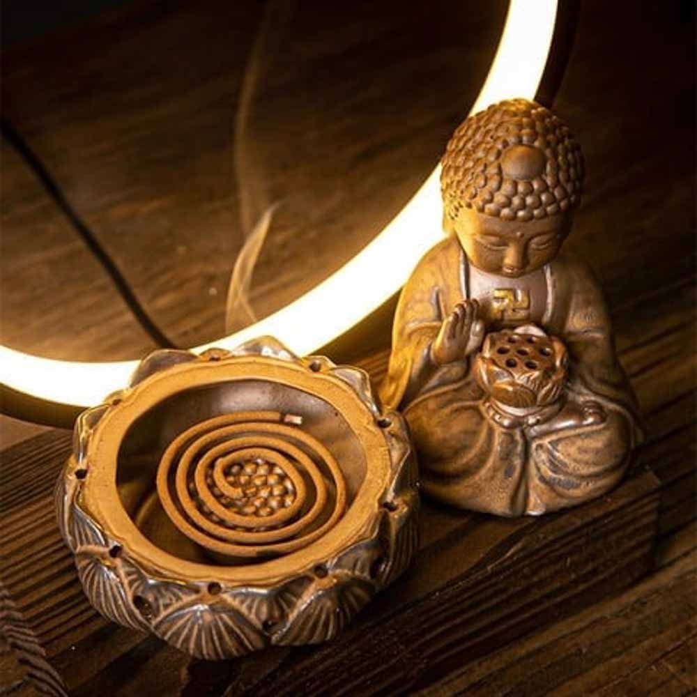 Thác khói trầm hương đĩa tròn hình phật
