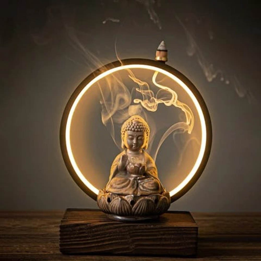 Thác khói trầm hương đĩa tròn hình phật