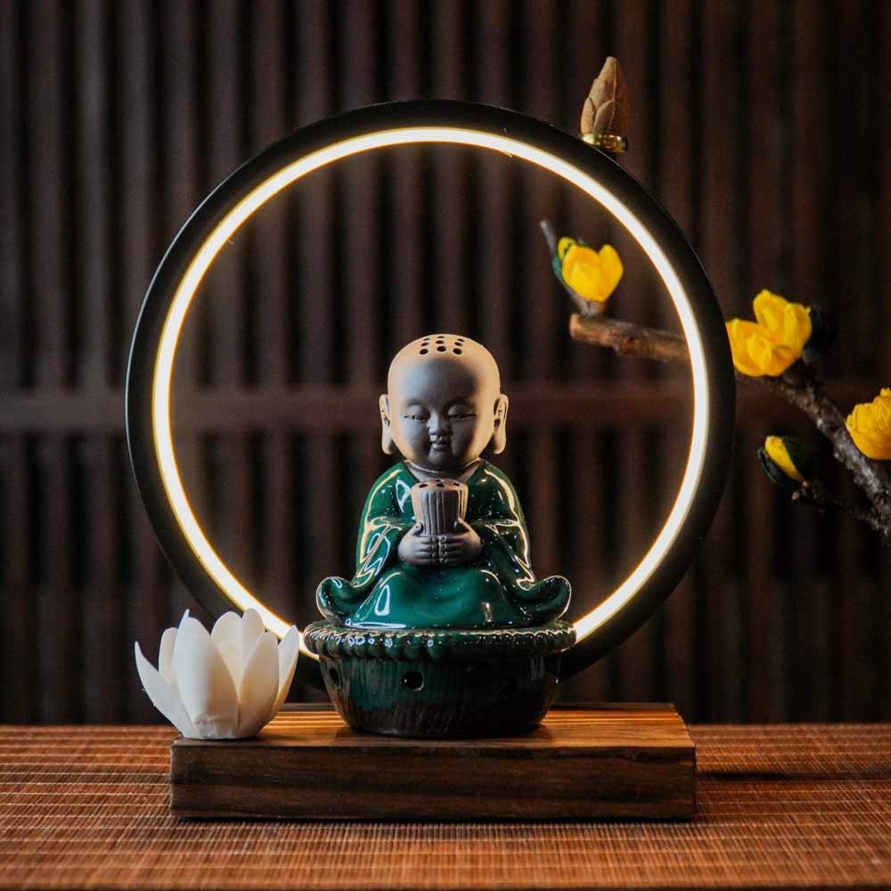 Thác khói trầm hương đĩa tròn hình phật