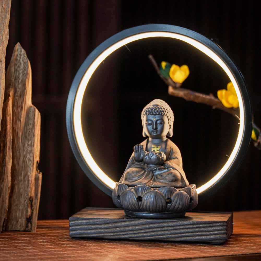 Thác khói trầm hương đĩa tròn hình phật