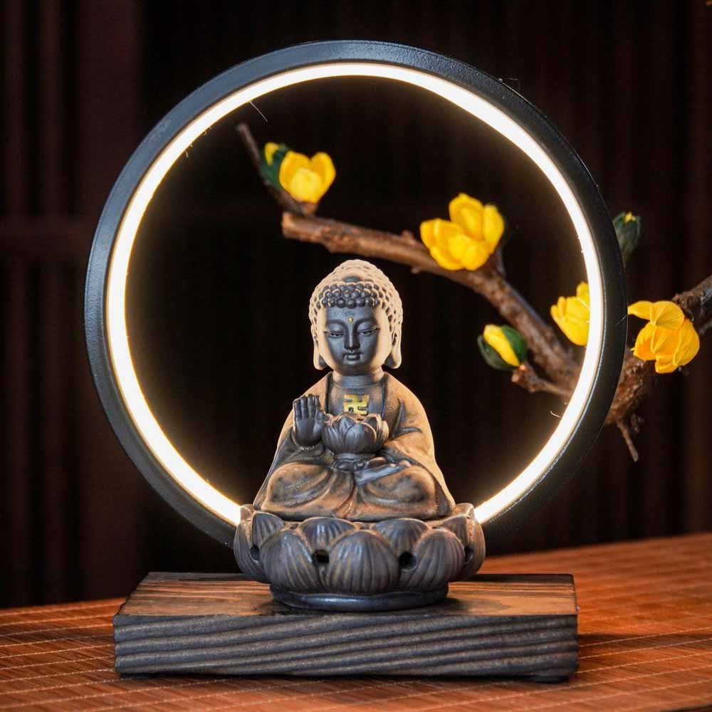 Thác khói trầm hương đĩa tròn hình phật