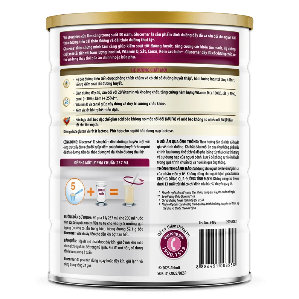 Thực phẩm dinh dưỡng y học Glucerna hương vani 800g
