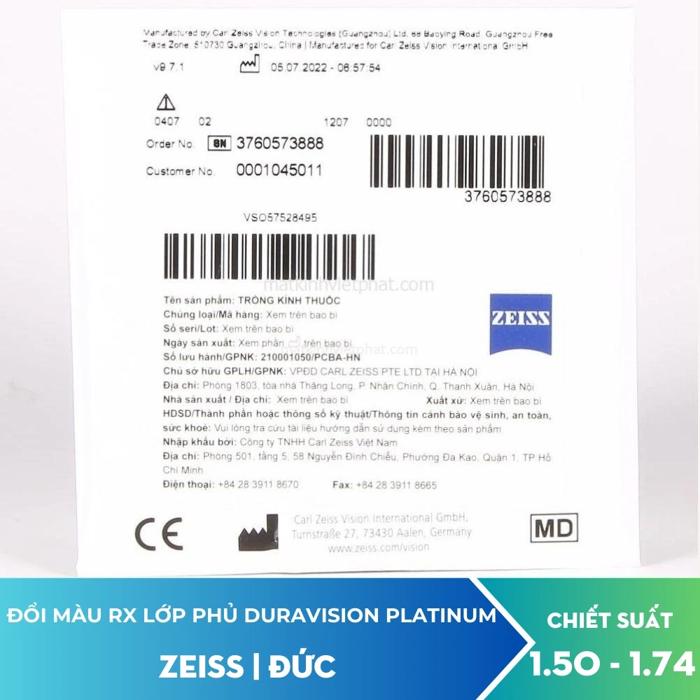 Tròng đánh đổi màu ZEISS Single Vision PhotoFusion Pioneer